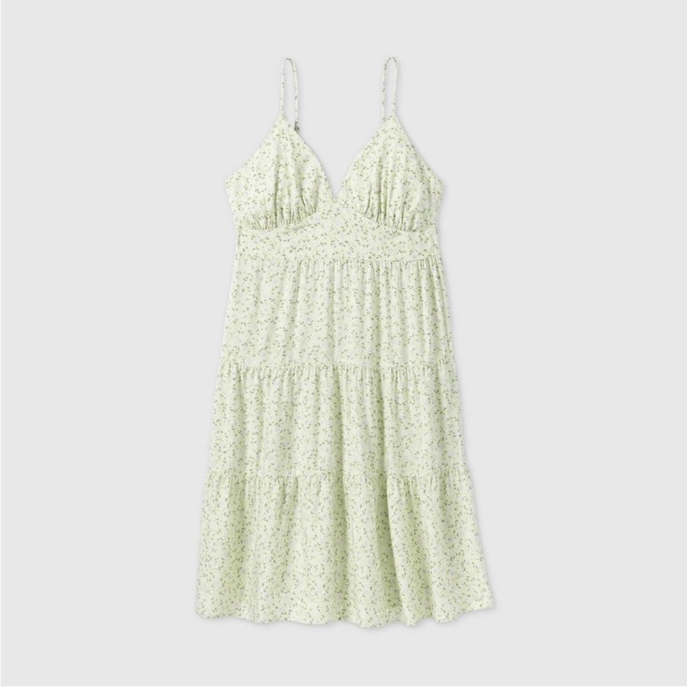 WF Light Green Floral Ruffle Tiered Midi Dress - Picture 1 of 2